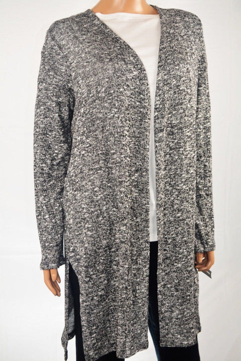 New Style&Co Women Long Sleeve Stretch Black Open Front Marled Cardigan Shrug M