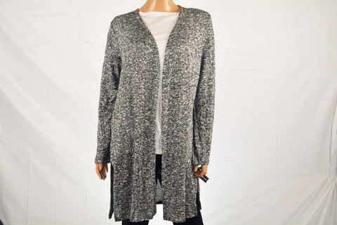 New Style&Co Women Long Sleeve Stretch Black Open Front Marled Cardigan Shrug M