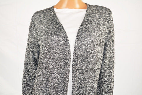 New Style&Co Women Long Sleeve Stretch Black Open Front Marled Cardigan Shrug M