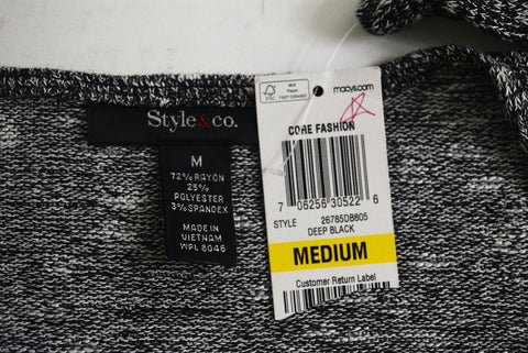 New Style&Co Women Long Sleeve Stretch Black Open Front Marled Cardigan Shrug M