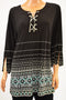 New JM Collection Women's Stretch Black Lace-Up Printed Tunic Blouse Top Plus 1X