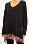$69 Style&Co. Women Long Sleeve Black Floral Layer Hem V-Neck Blouse Top Plus 3X