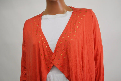 Thalia Sodi Women's Open Front Orange Draped Grommet-Embellish Cardigan Shrug L