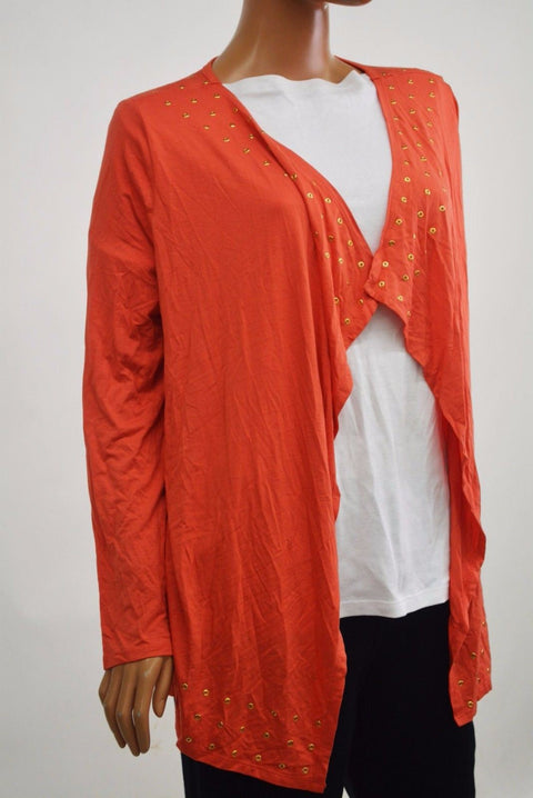 Thalia Sodi Women's Open Front Orange Draped Grommet-Embellish Cardigan Shrug L