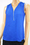 NEW INC Concepts Women's Sleeveless Blue Zippered Knit Back V-Neck Blouse Top XS