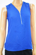 NEW INC Concepts Women's Sleeveless Blue Zippered Knit Back V-Neck Blouse Top XS