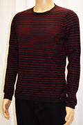 Calvin Klein Men's Crew Neck Long Sleeves Wool Blend Burgundy Striped Sweater S