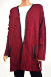 Charter Club Women Open Front Red Faux-Leather Trim Cardigan Duster Shrug Top L