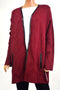 Charter Club Women Open Front Red Faux-Leather Trim Cardigan Duster Shrug Top L