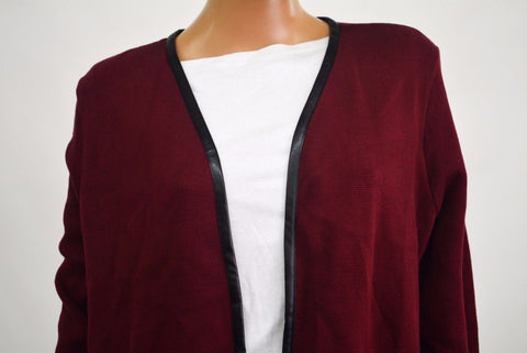 Charter Club Women Open Front Red Faux-Leather Trim Cardigan Duster Shrug Top L