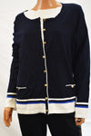 Karen Scott Women Blue Striped Color Block Button Down Cardigan Shrug Plus 2X