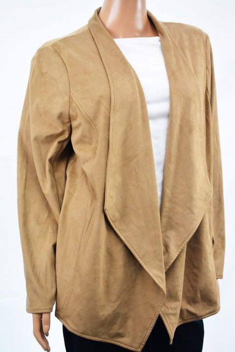 JM Collection Women Brown Mole Skin Open-Front  Suede Cardigan Shrug Top Plus 1X