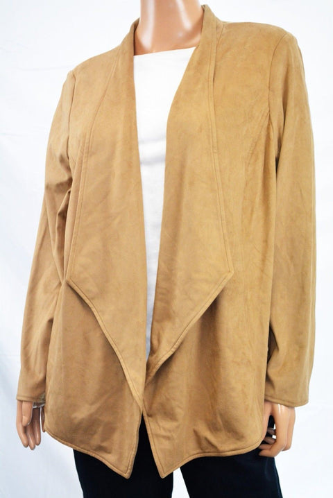 JM Collection Women Brown Mole Skin Open-Front  Suede Cardigan Shrug Top Plus 1X