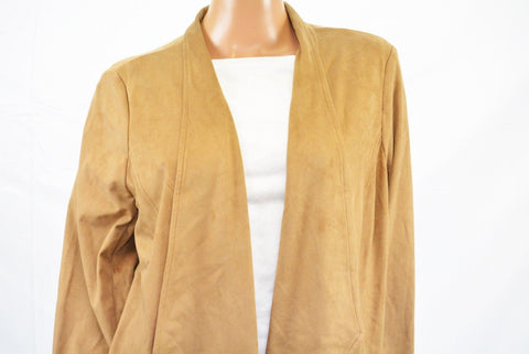 JM Collection Women Brown Mole Skin Open-Front  Suede Cardigan Shrug Top Plus 1X