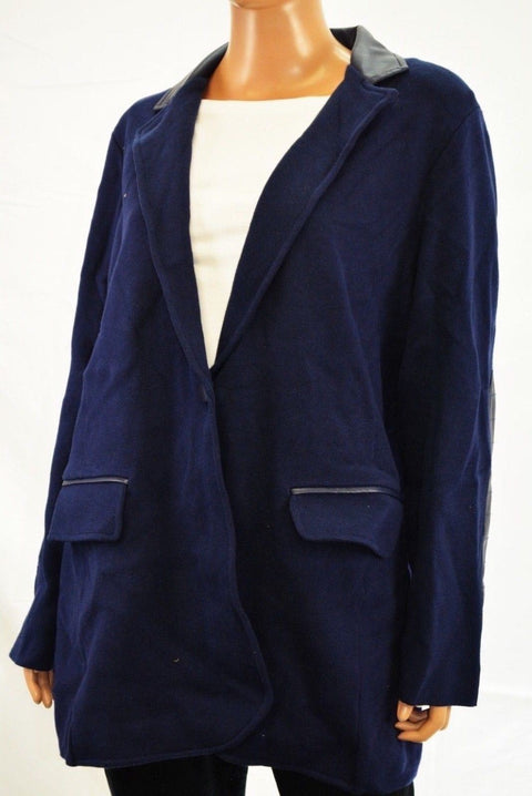 Lauren Ralph Lauren Women's Blue 1-Button Faux Leather Cardigan Sweater Plus 2X