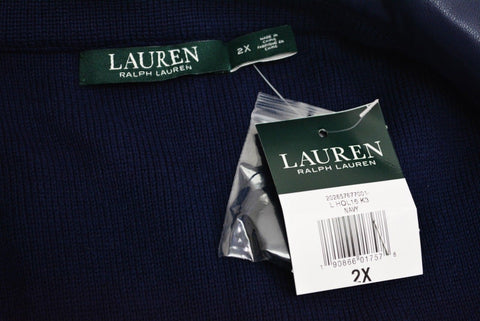 Lauren Ralph Lauren Women's Blue 1-Button Faux Leather Cardigan Sweater Plus 2X