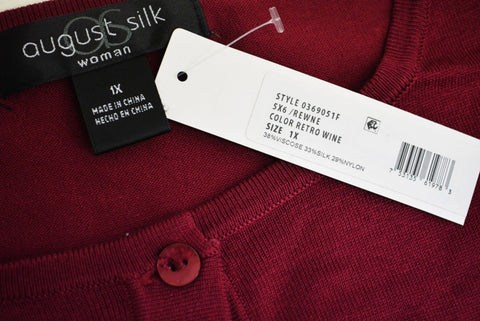 August Silk Women Long Sleeve Silk Blend Red Button Down Cardigan Shrug Plus 1X - evorr.com