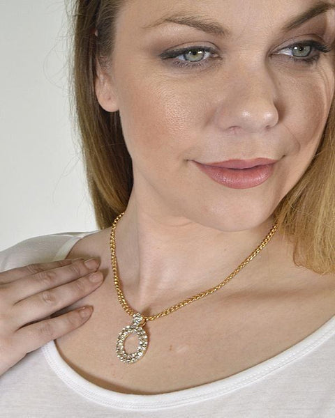 Circular Stone Studded Pendant Necklace with Rolo Chain - evorr.com