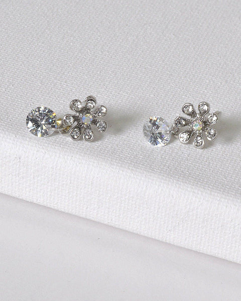 Rhinestone Embellished Floral Design Drop Earrings - evorr.com