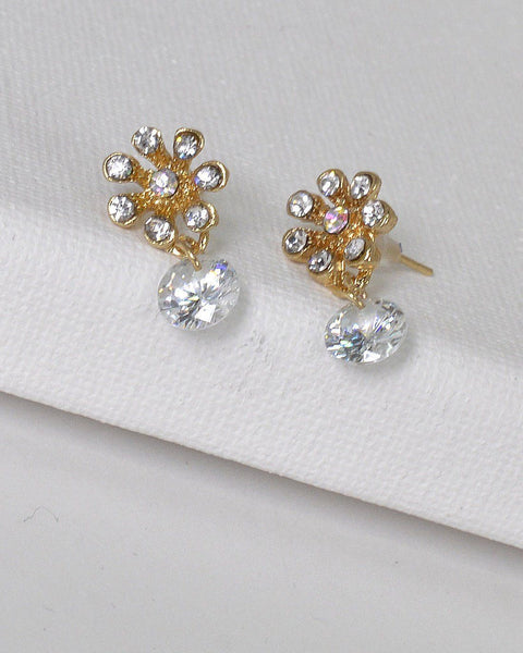 Rhinestone Embellished Floral Design Drop Earrings - evorr.com