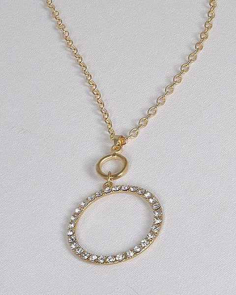 Rhinestone Embellished Ringlet Pendant Rolo Chain Necklace - evorr.com