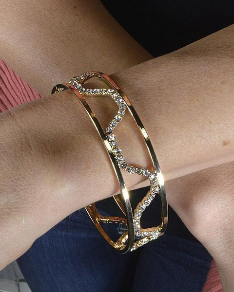 Rhinestone Embellished Hollow Bracelet - evorr.com