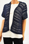 Karen Scott Women Cotton Blue Open-Front Pointelle Knit Cardigan Shrug Plus 1X