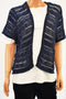 Karen Scott Women Cotton Blue Open-Front Pointelle Knit Cardigan Shrug Plus 1X