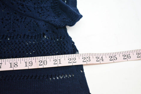 Karen Scott Women Cotton Blue Open-Front Pointelle Knit Cardigan Shrug Plus 1X