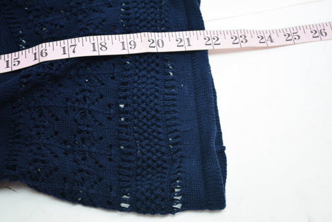 Karen Scott Women Cotton Blue Open-Front Pointelle Knit Cardigan Shrug Plus 1X