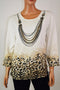 Alfred Dunner Women's Cotton Beige Metallic Animal Necklace Print Sweater Top L - evorr.com