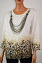 Alfred Dunner Women's Cotton Beige Metallic Animal Necklace Print Sweater Top L - evorr.com