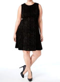 $149 Calvin Klein Women's Black Flocked Scuba-Knit Fit & Flare Dress Plus 16W - evorr.com