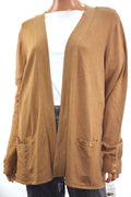 Charter Club Women Brown Open Front Pockets Buttoned-Cuff Knit Cardigan Shrug XL
