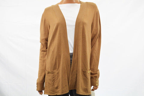 Charter Club Women Brown Open Front Pockets Buttoned-Cuff Knit Cardigan Shrug XL