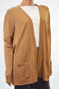 Charter Club Women Brown Open Front Pockets Buttoned-Cuff Knit Cardigan Shrug XL