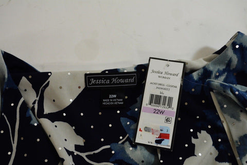 Jessica Howard Women's Open-Front Blue Sequined Printed Cardigan Shrug Plus 22W - evorr.com