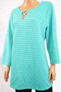 JM Collection Women's Green Striped Embellished-Keyhole Tunic Blouse Top Plus 2X