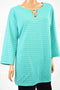 JM Collection Women's Green Striped Embellished-Keyhole Tunic Blouse Top Plus 2X
