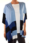 Alfani Women's Dolman Blue Open Front Color Block Poncho Cardigan Sweater L XL