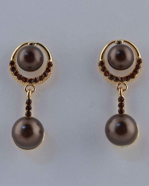Faux Pearl Drop Earrings w/ Rhinestones - evorr.com
