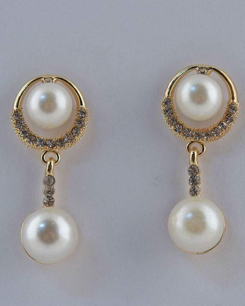 Faux Pearl Drop Earrings w/ Rhinestones - evorr.com