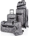 $200 NEW TAG Travel Springfield III Printed 5 Piece Set Suitcase Luggage Black