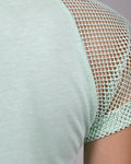 Fashion short sleeve scoop neck w/mesh details on the shoulder - evorr.com