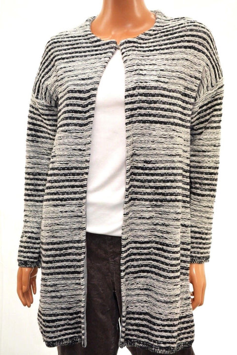 Cable & Gauge Women's Gray Metallic Striped Open Front Cardigan Sweater Coat L