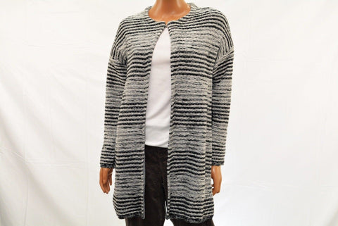 Cable & Gauge Women's Gray Metallic Striped Open Front Cardigan Sweater Coat L