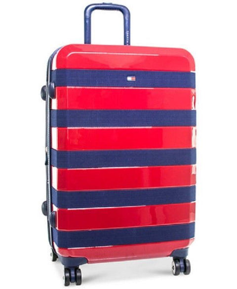 $280 TOMMY HILFIGER Red Rugby Striped 24'' Hard Case Spinner Suitcase Luggage