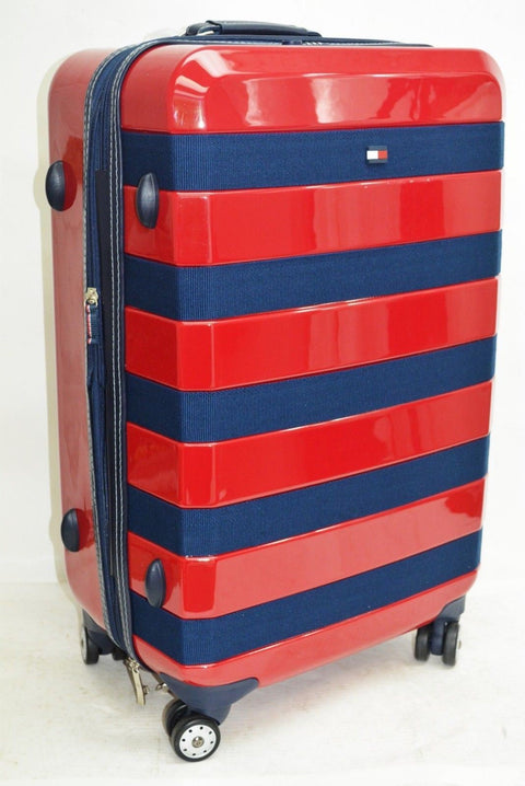 $280 TOMMY HILFIGER Red Rugby Striped 24'' Hard Case Spinner Suitcase Luggage