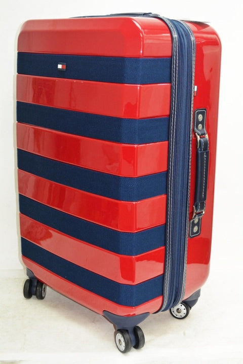 $280 TOMMY HILFIGER Red Rugby Striped 24'' Hard Case Spinner Suitcase Luggage