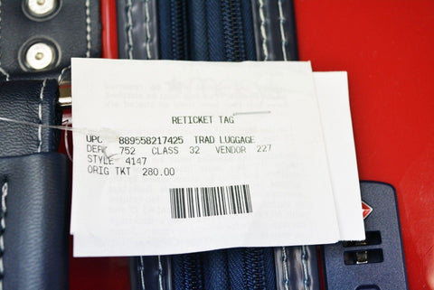 $280 TOMMY HILFIGER Red Rugby Striped 24'' Hard Case Spinner Suitcase Luggage